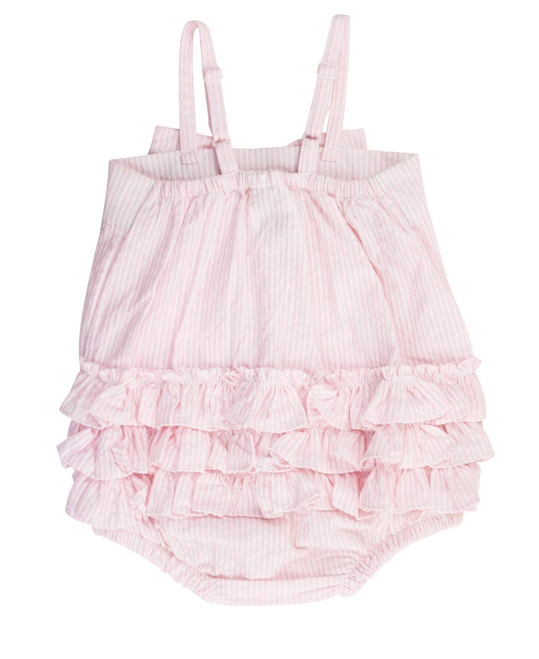 Baby Girls Pink Seersucker Bow Front Woven Bubble Romper