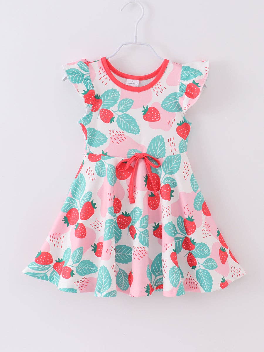 Spring 2024 Clothing Pink Strawberry Ruffle Girl Dress