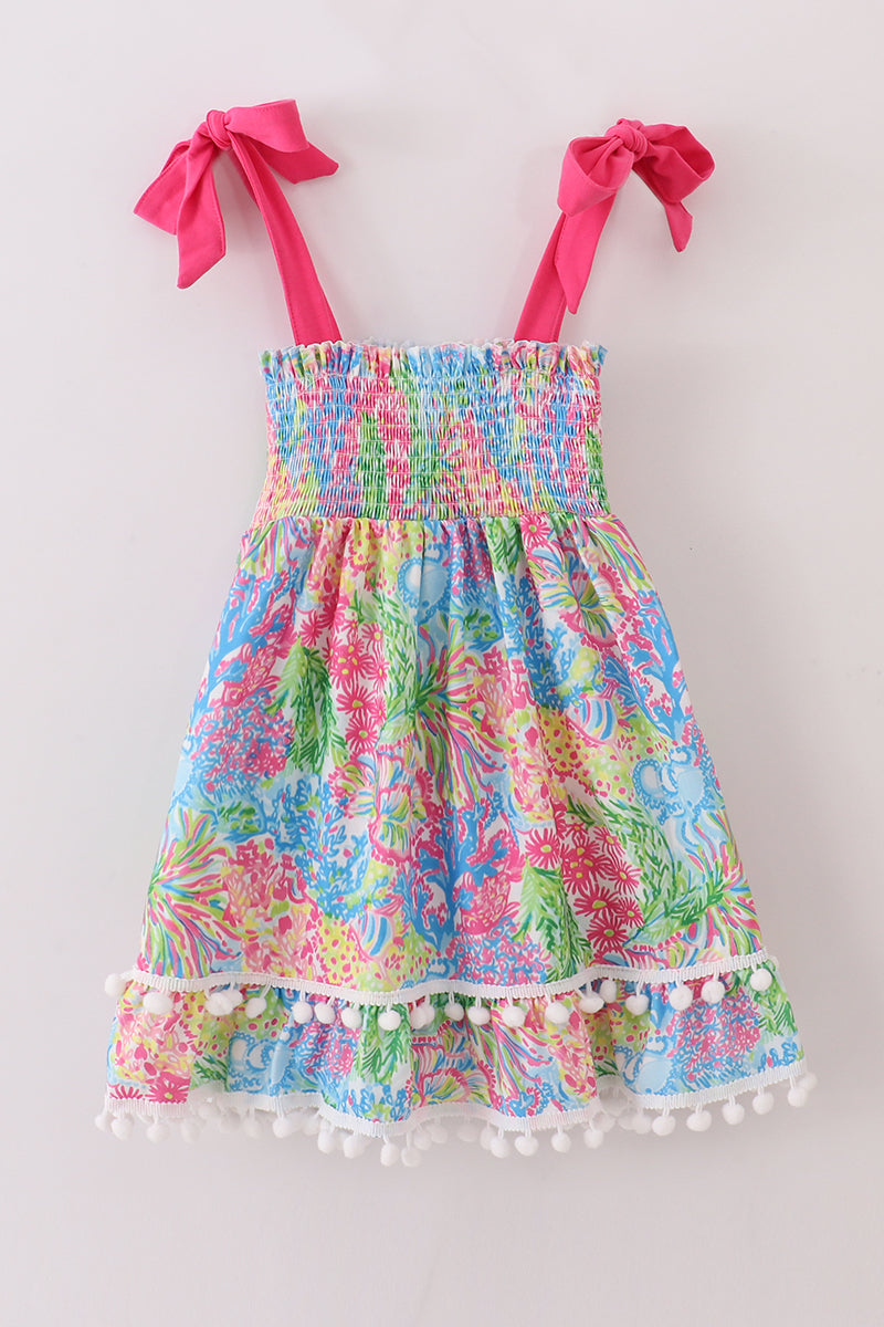 Pink tropical floral smocked mom&me dress