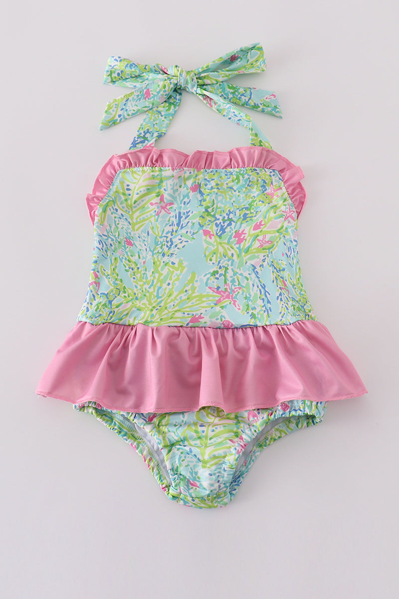 Meadow breeze print girl one-piece swimsuit