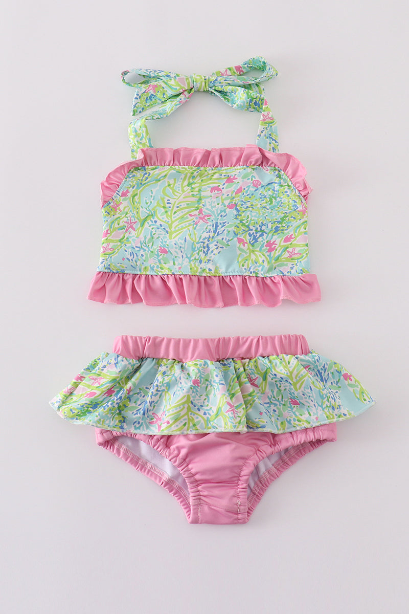 Meadow breeze print girl 2pc swimsuit