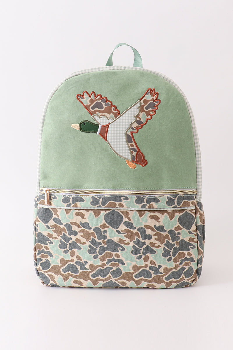 Green camouflage duck applique boy backpack