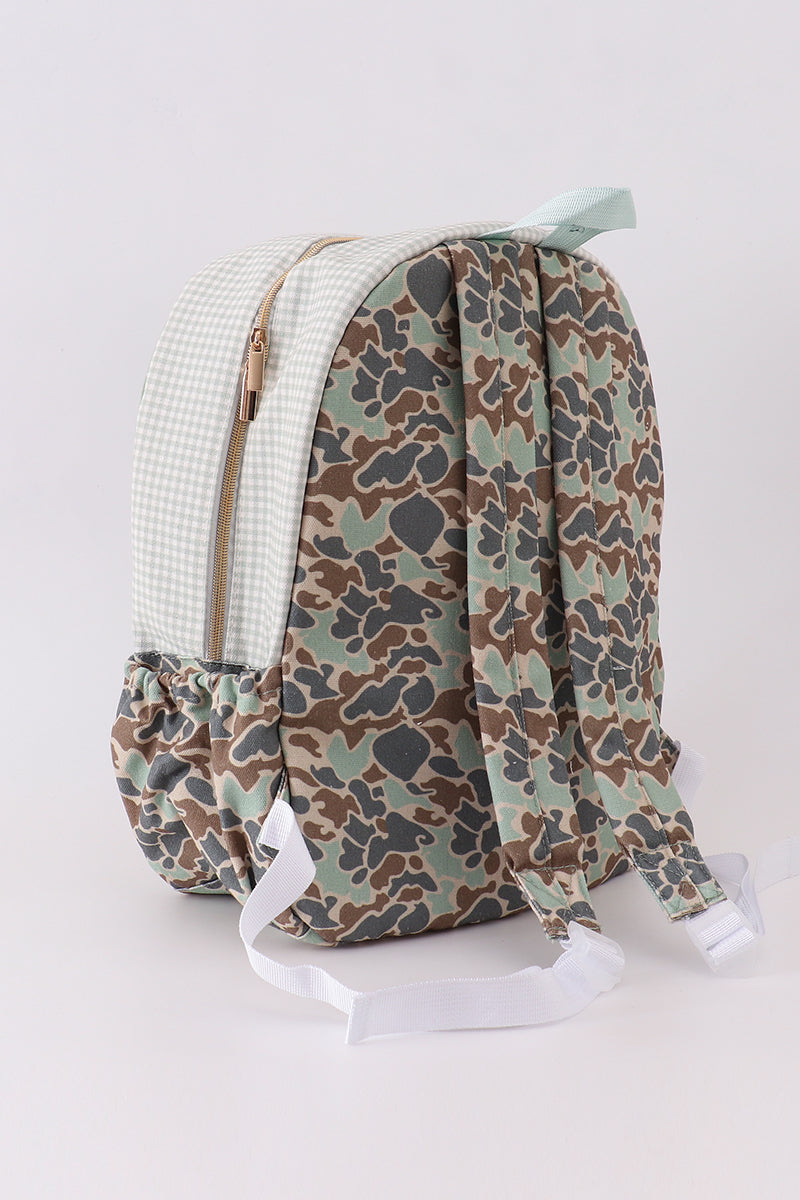 Green camouflage duck applique boy backpack