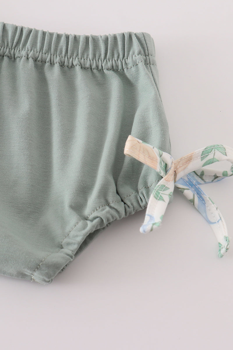 Green pumpkin bow print baby set