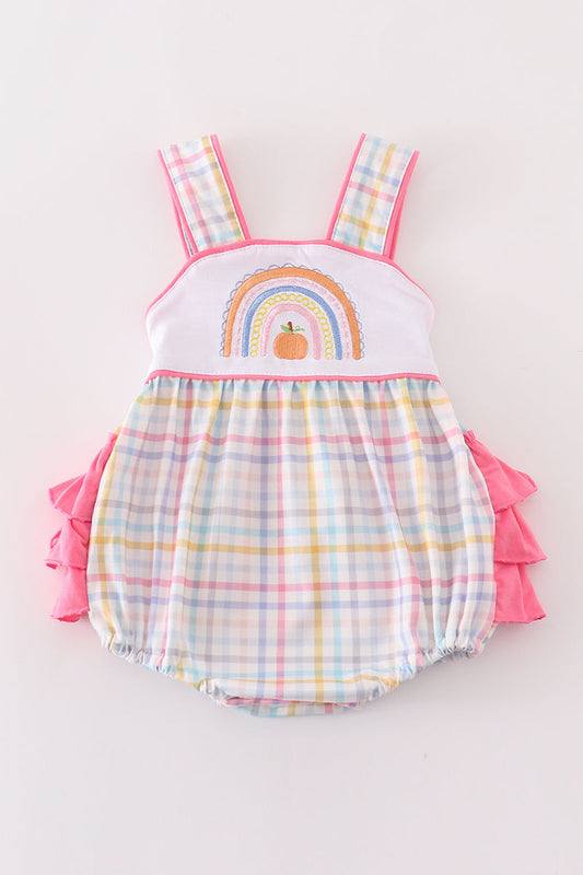 Rainbow pumpkin embroidery plaid girl bubble