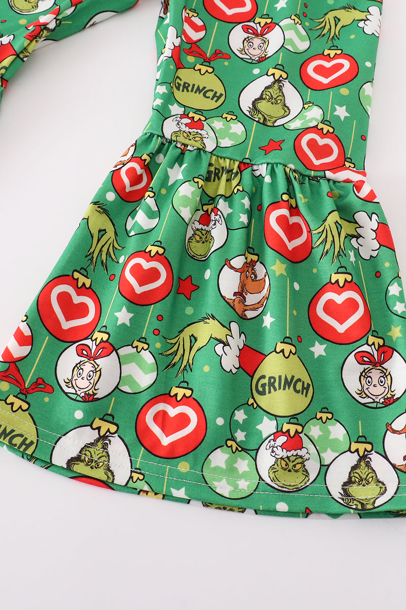 Green grinch print girl set