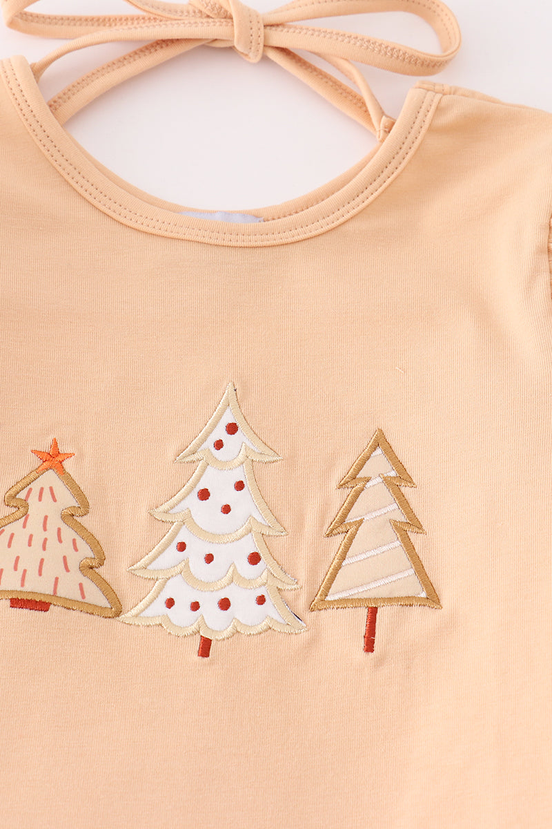 Khaki christmas tree applique girl set