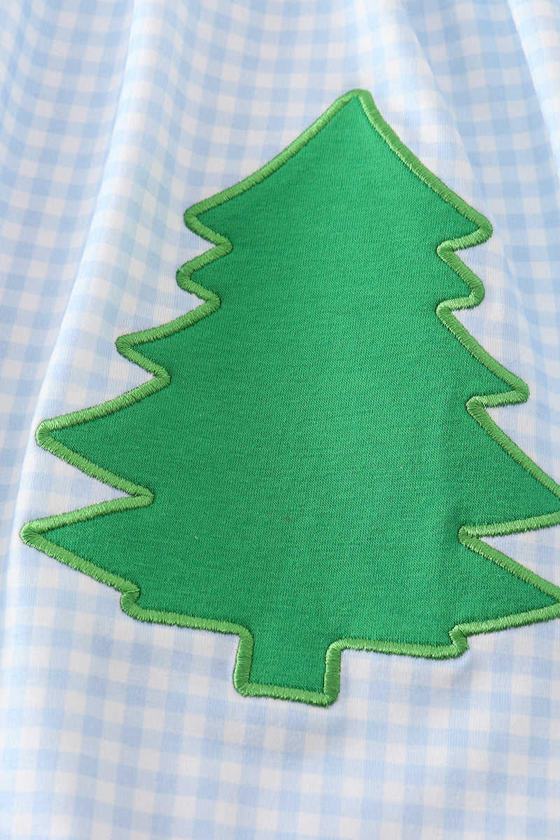 Green christmas tree applique girl dress