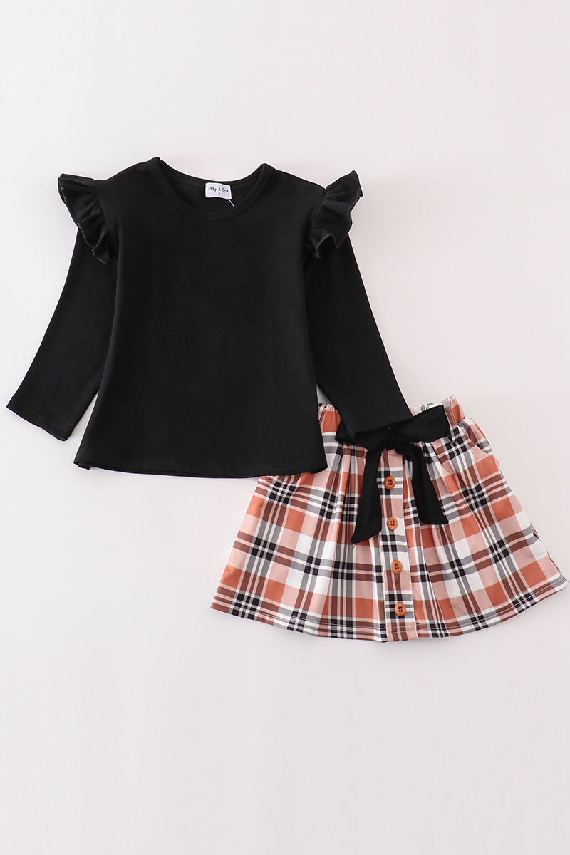 Rust plaid ruffle skirt set