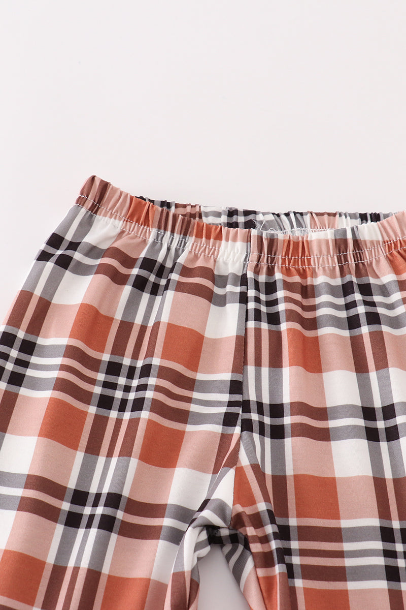 Rust plaid girl ruffle pants set