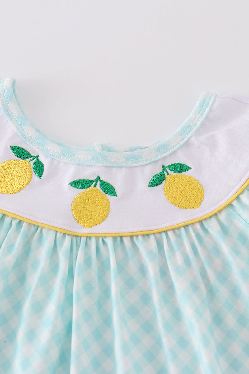 Mint lemon embroidery girl dress