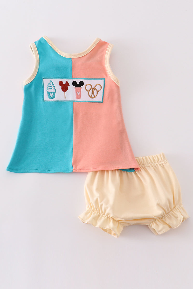 Multicolored character embroidery girl bloomer set