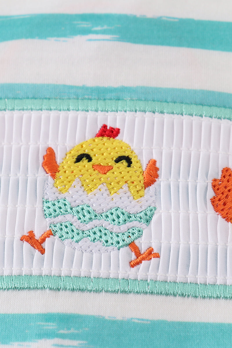 Chicken embroidery stripe romper