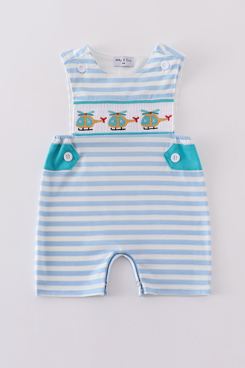 Blue stripe helicopter embroidery smocked boy jonjon