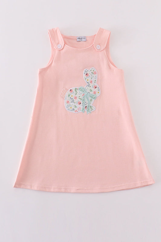 Pink floral bunny applique girl dress