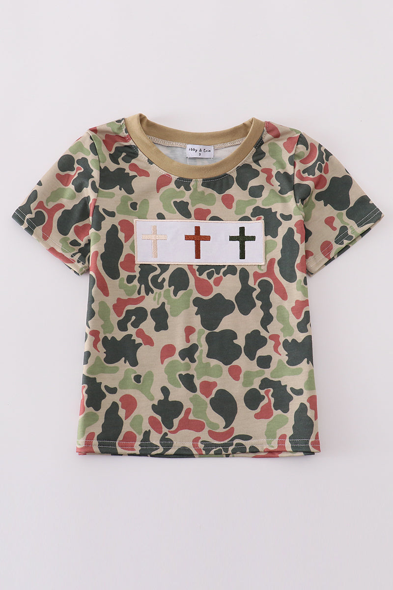 Camouflage cross embroidery top