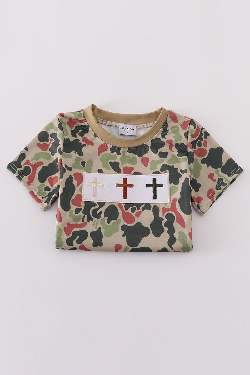 Camouflage cross embroidery top