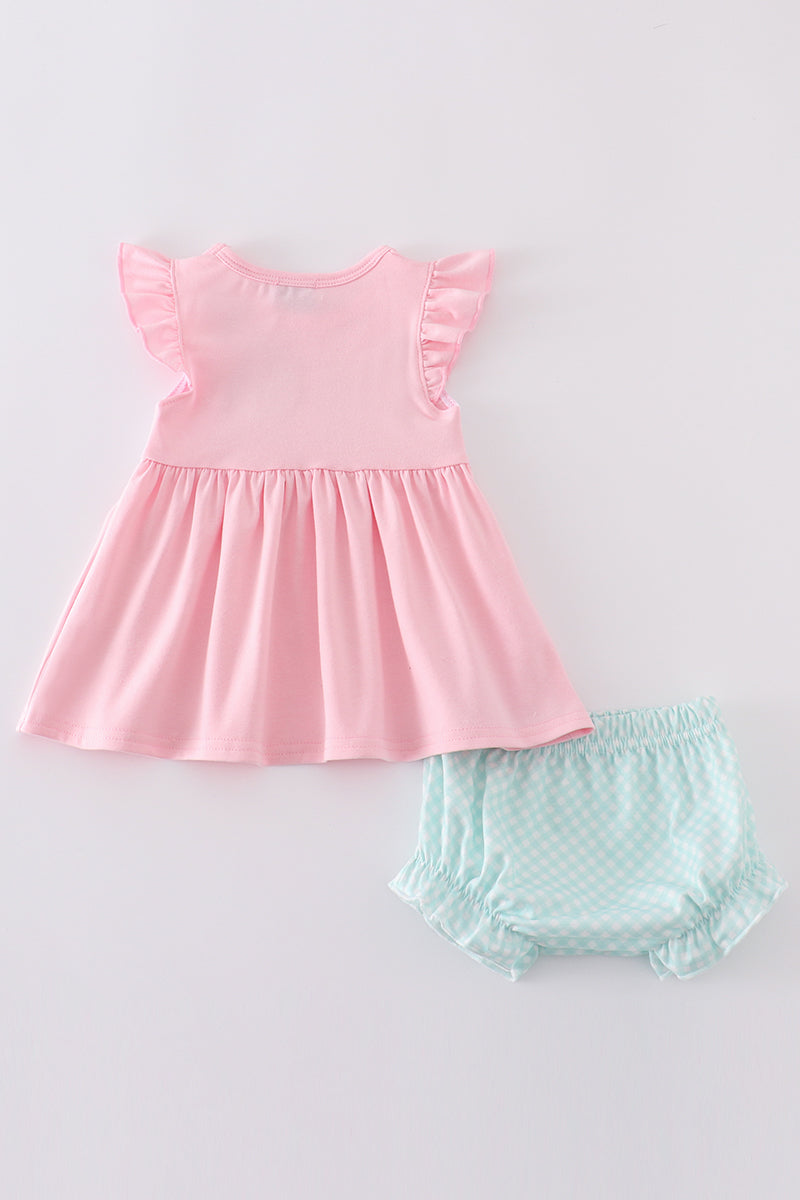 Pink princess embroidery girl bloomer set