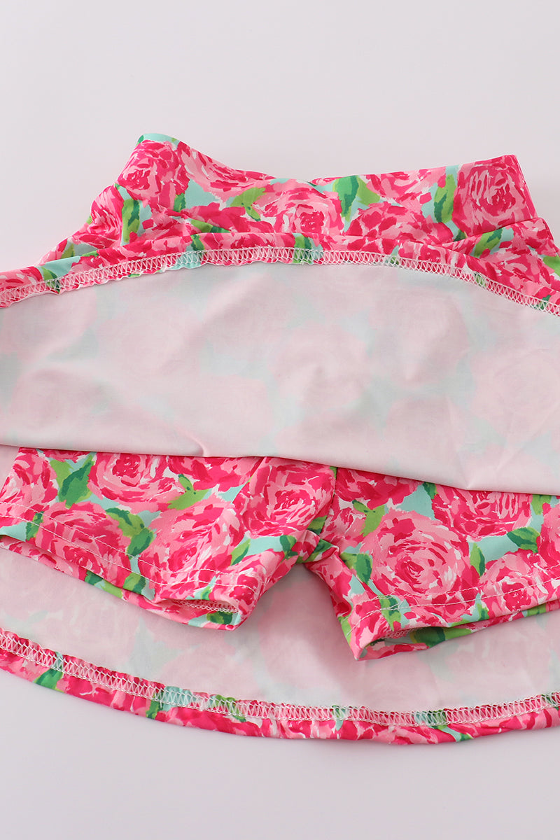 Pink rose print tennis skort set