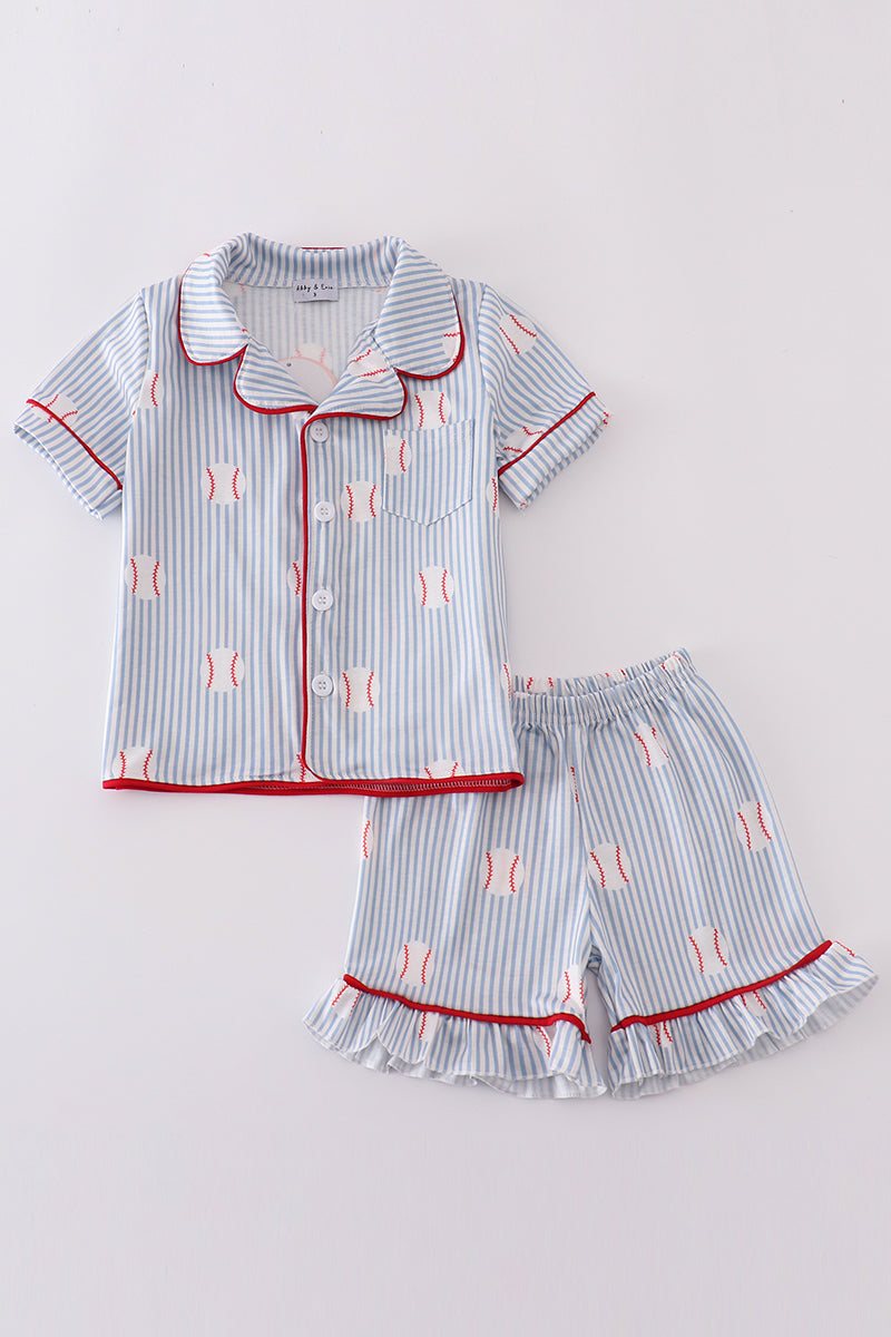 Blue stripe baseball pajamas set