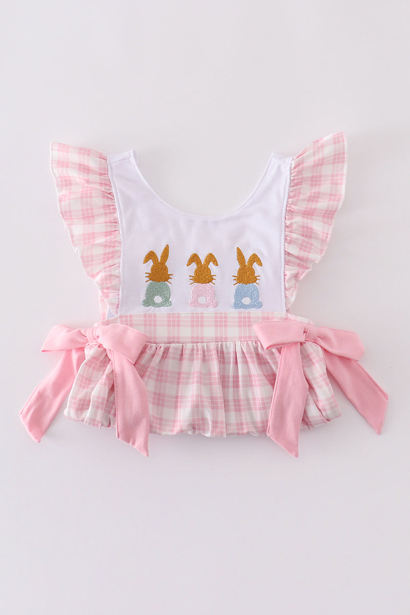 Pink bunny embroidery bow set