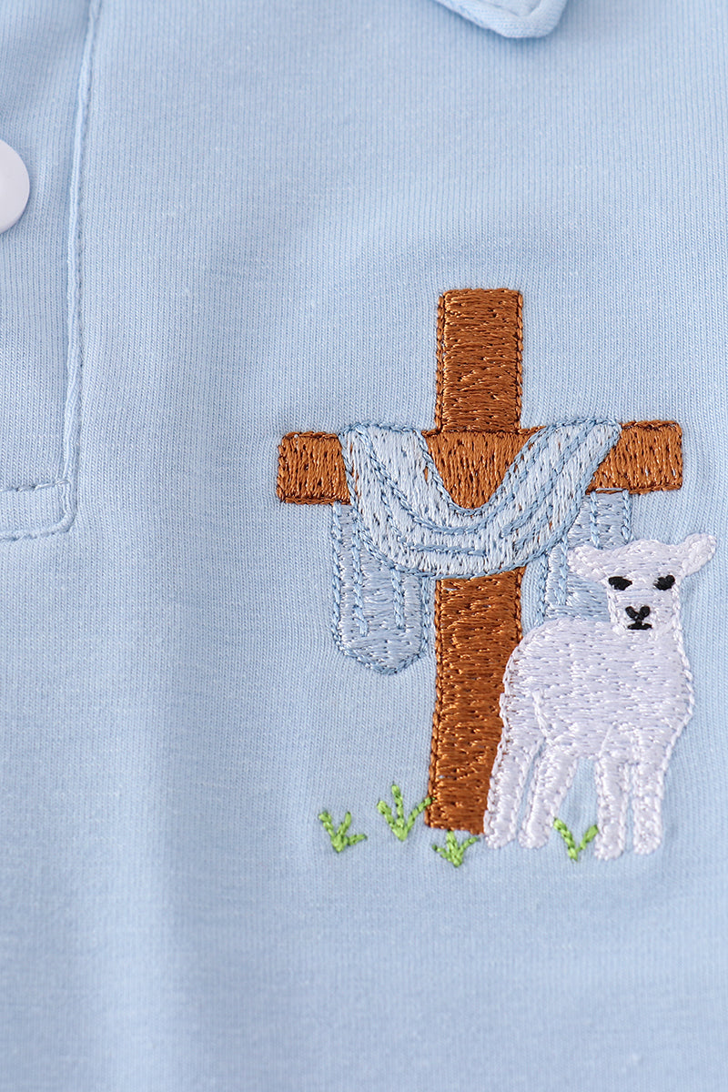 Blue cross embroidery shirt