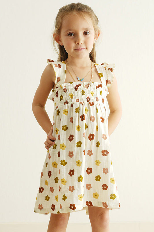 Premium Organic muslin floral smocked ruffle dress