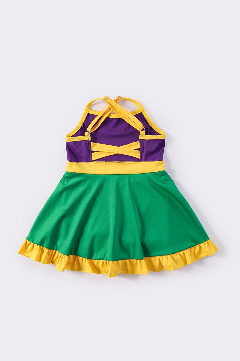 Mardi gras tennis ruffle girl dress