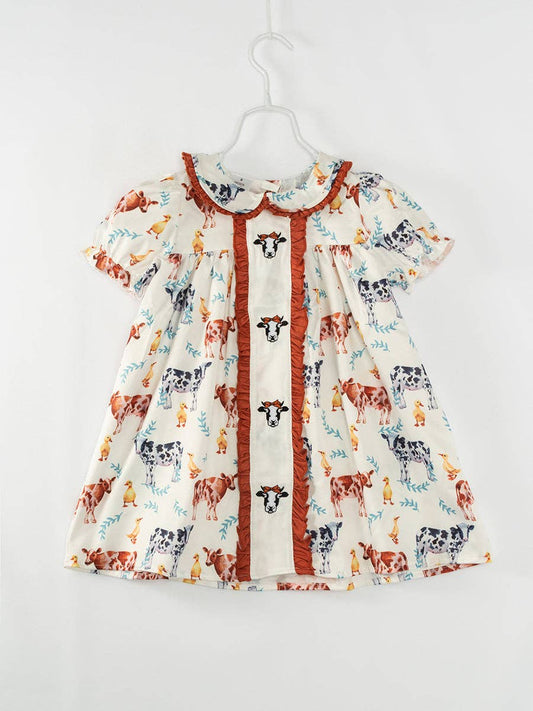 Cow Vintage Ruffle Girl Dress