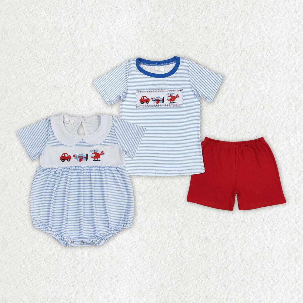 Baby Boys Blue Stripes Transpotation Sibling Brother Clothes Sets