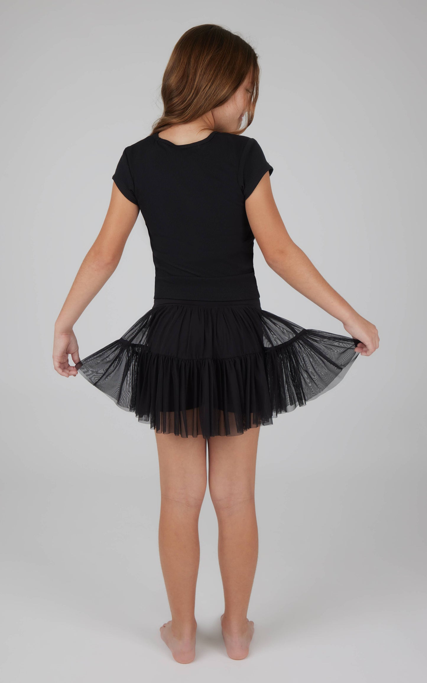 Girls Top and Mesh Jersey Double Tier Ruffle Skort 2 PC SET