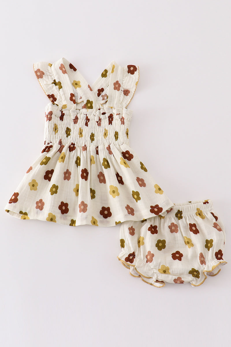 Premium Organic muslin floral smocked baby set