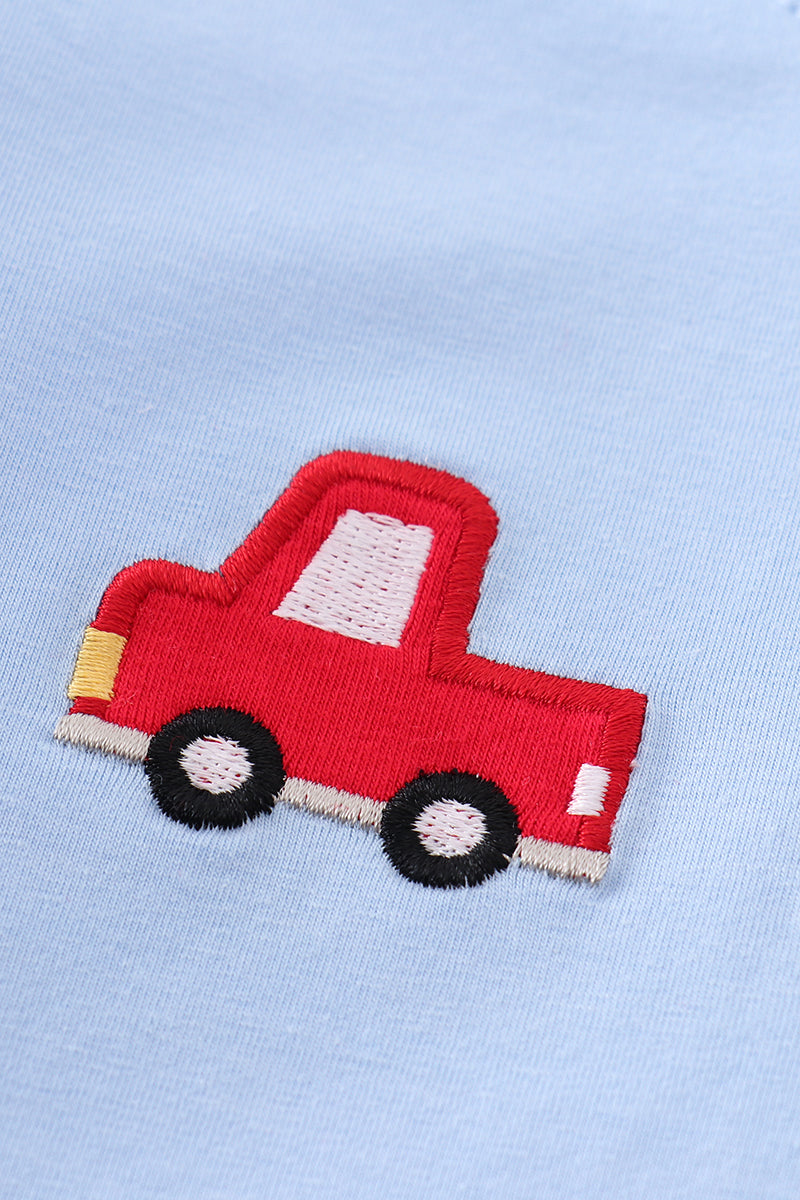 Premium blue vehicle applique boy set