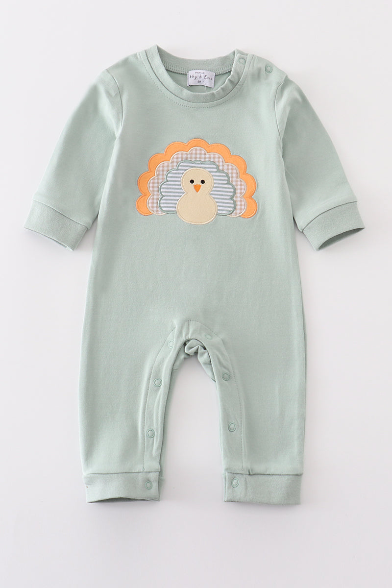 Premium Sage turkey applique boy romper