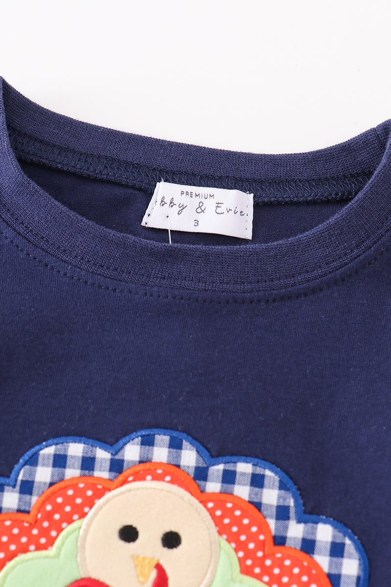 Premium Navy turkey applique boy top