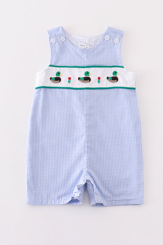 Premium Blue duck embroidery boy gingham jonjon