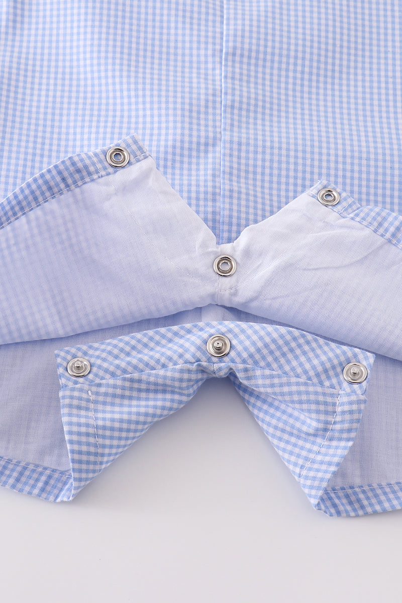 Premium Blue duck embroidery boy gingham jonjon