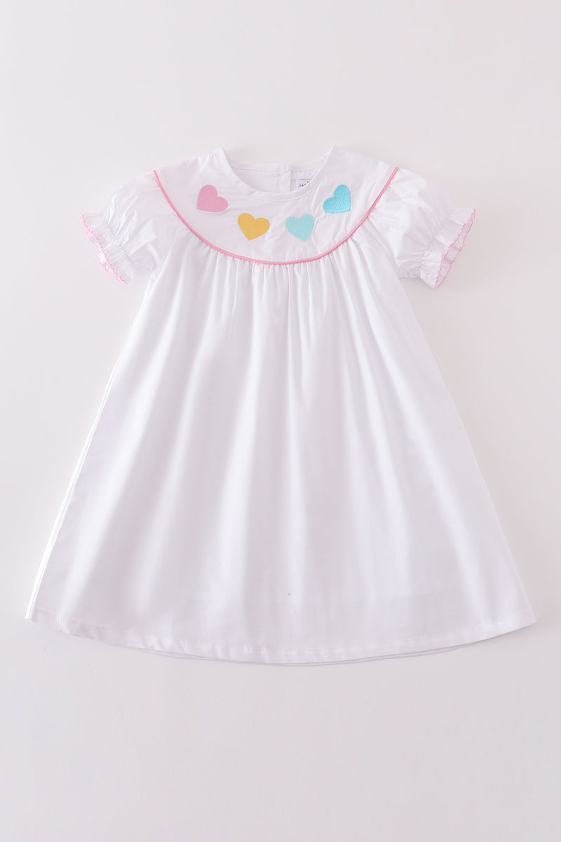 Premium white valentine heart embroidery dress