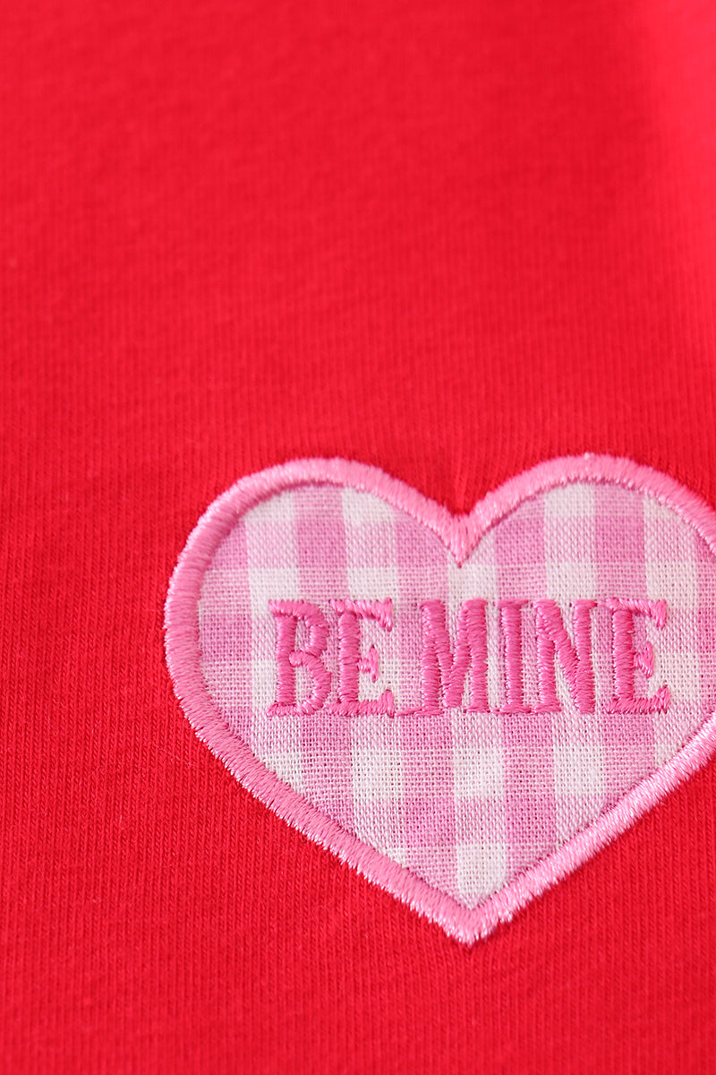 Premium red valentine heart applique girl set