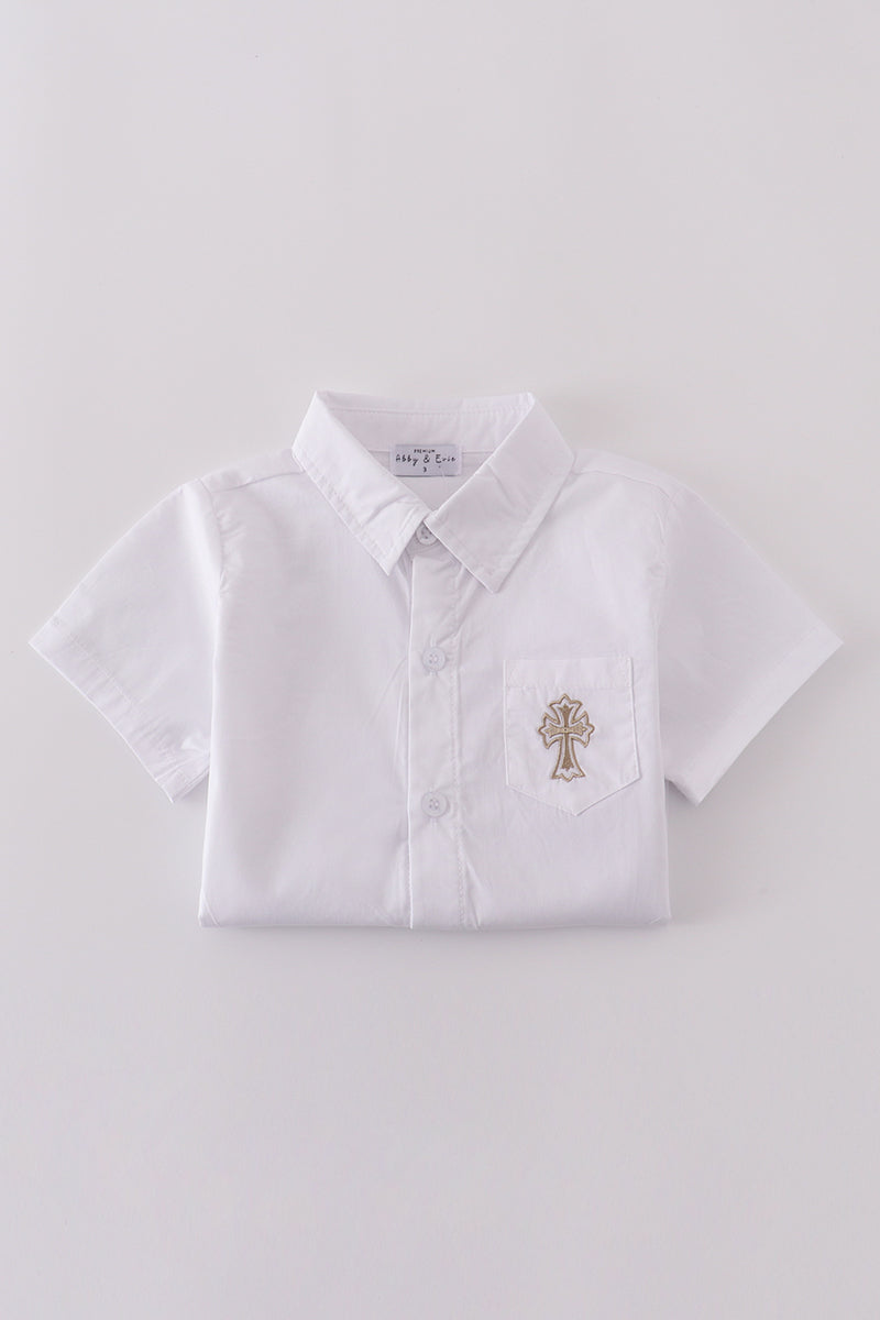 Premium cross embroidery button down shirt