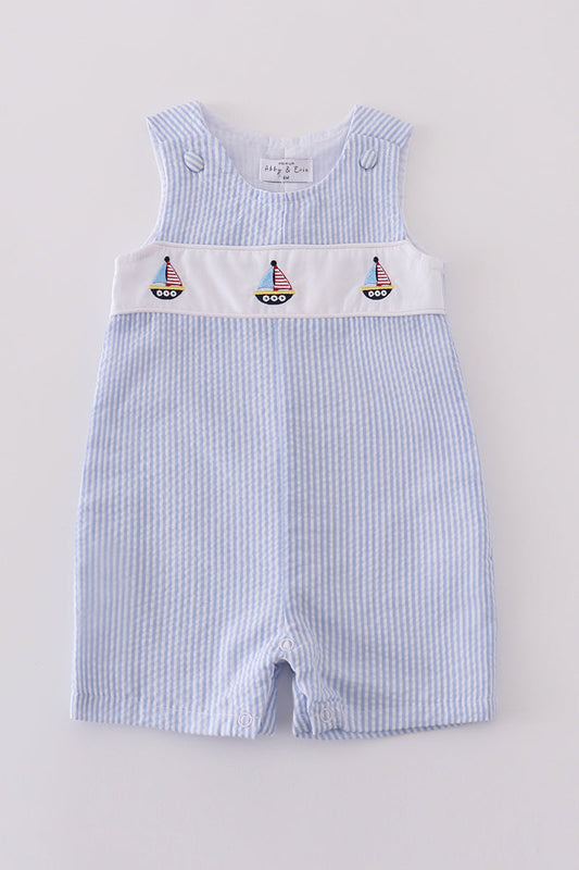 Premium Blue sailboat embroidery jonjon