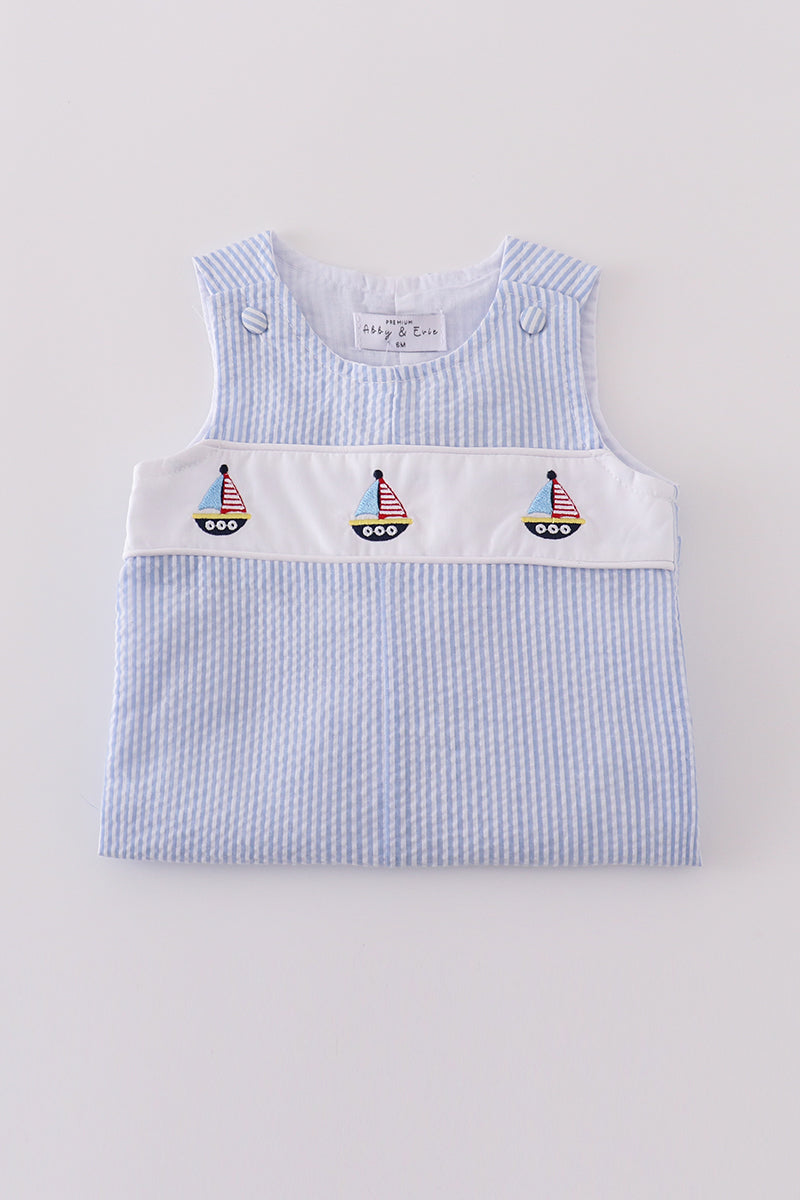 Premium Blue sailboat embroidery jonjon