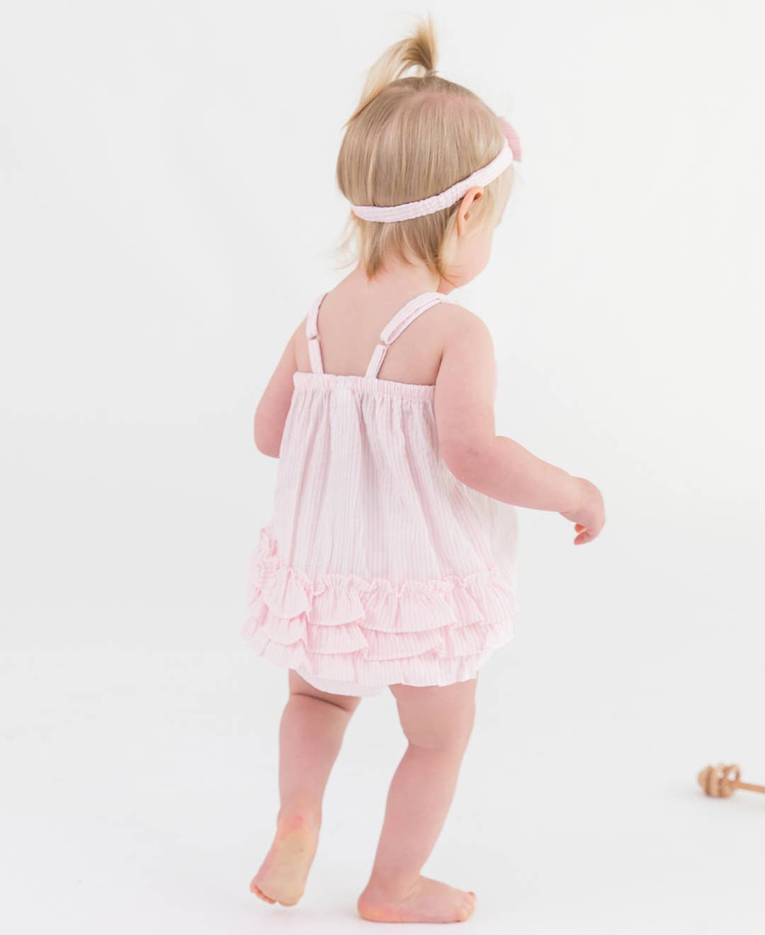 Baby Girls Pink Seersucker Bow Front Woven Bubble Romper