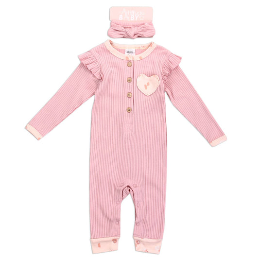 ATTITUDE BABY Girls Newborn 2-Piece Coverall & Headband Set