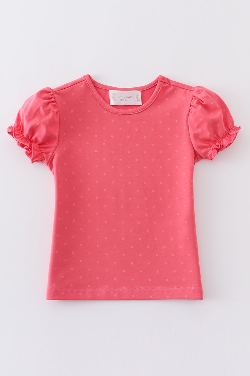 Platinum pink dot puff sleeve girl top