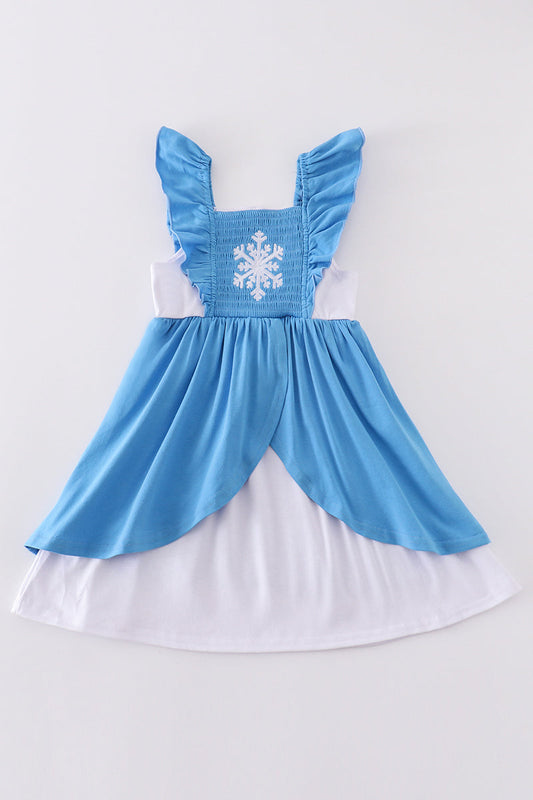 Blue frozen smocked girl dress