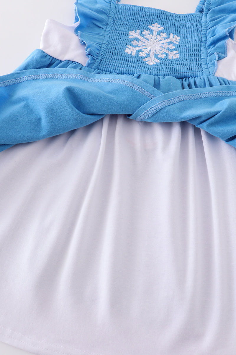 Blue frozen smocked girl dress