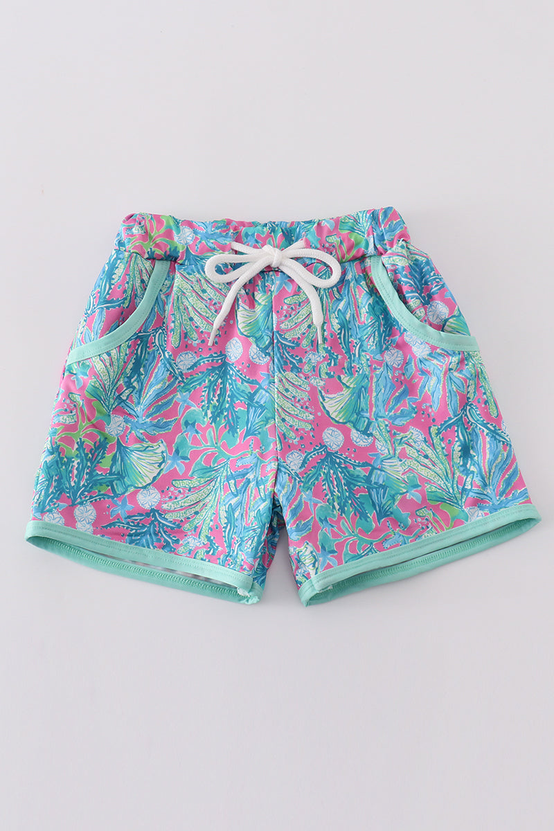 Green jungle bloom boy shorts