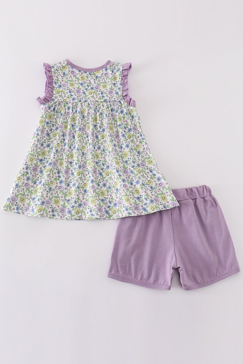 Purple floral girl set