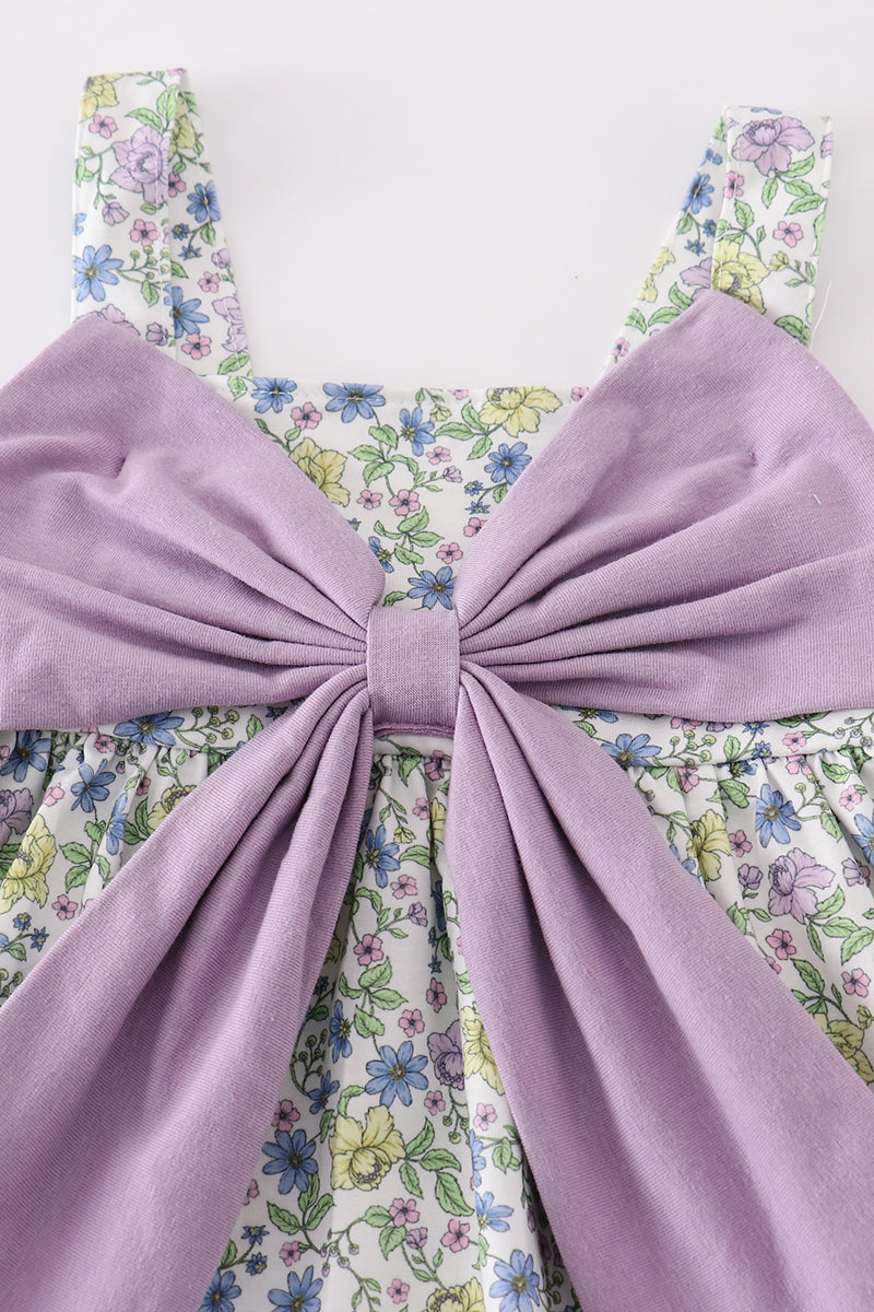 Purple bow floral girl dress